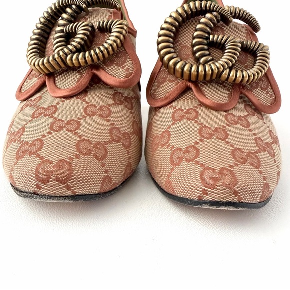 GUCCI || Rare GG Torchon Logo Canvas Monogram Pumps Copper Trim Heels EU 40 - Picture 7 of 16